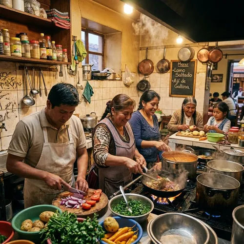 La familia Quispe en la cocina de El Huarique